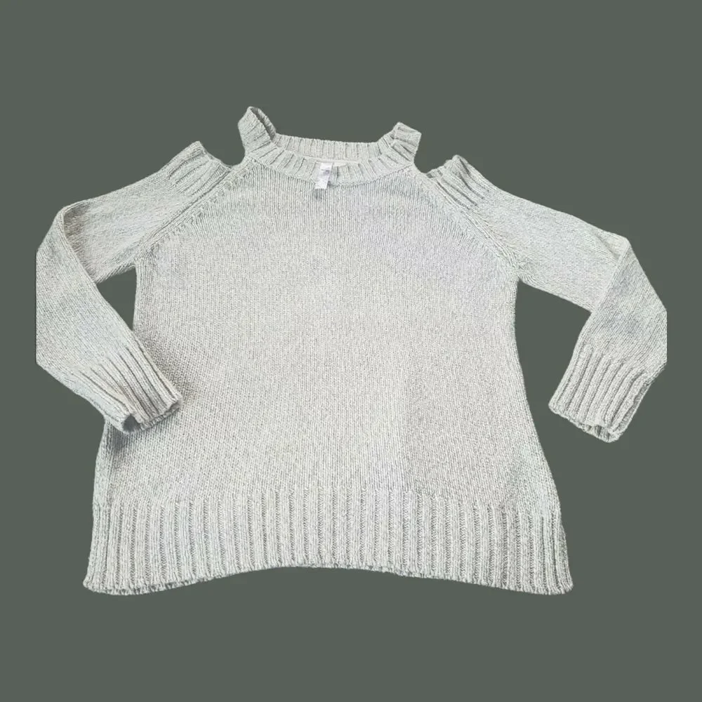 AYLA Sweater Cut‎ Out Shoulder Beige Marbled LARGE Francesca's